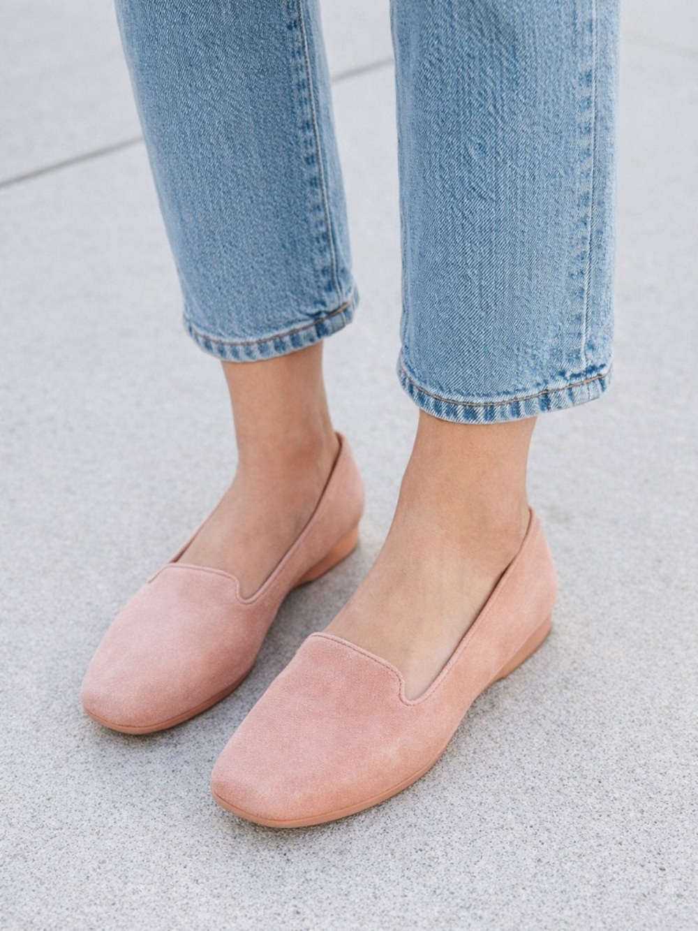 Vionic Blush Pink Suede Loafers | Orthotic Comfort Flats | Slip-On Square Toe